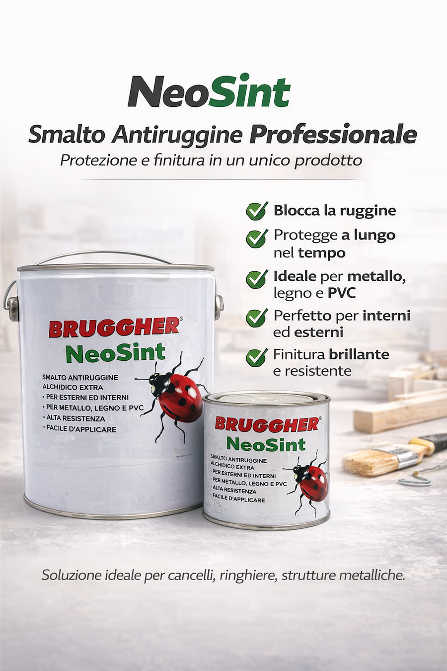 Smalto Sintetico Antiruggine Neosint Per Metallo, Legno, PVC, Termosifoni  ( LT 2,5 )