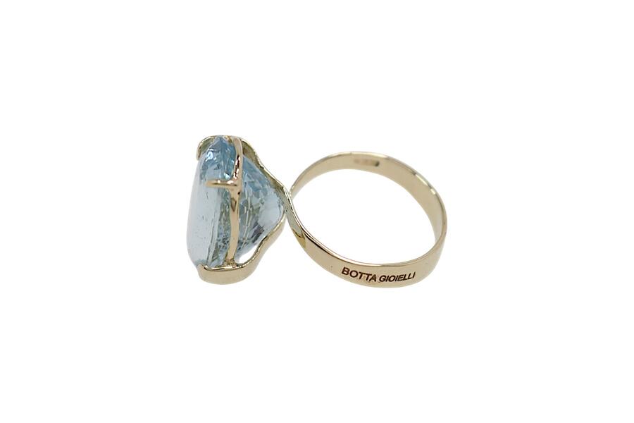 Anello Unici in oro giallo 9K con acquamarina ovale
