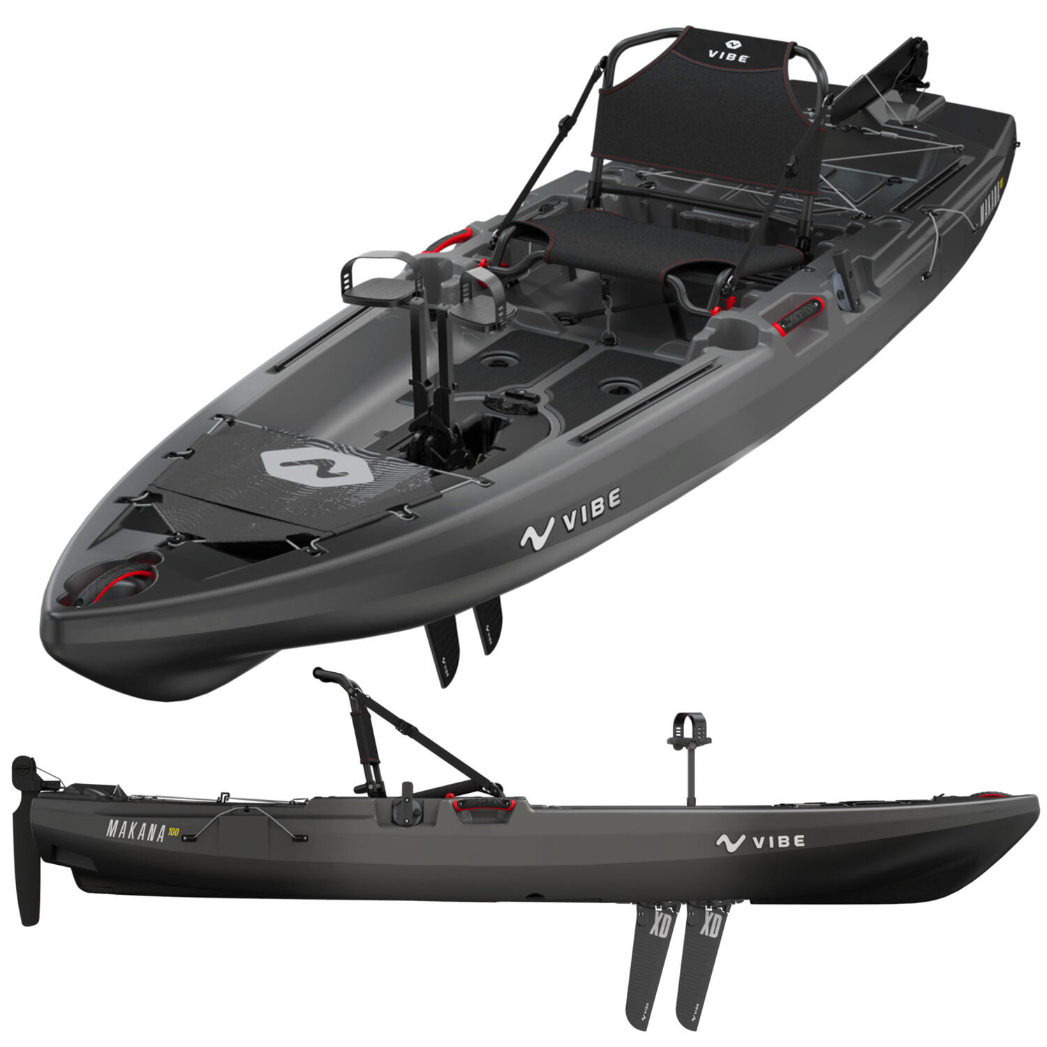 Kayak da pesca a pedali Vibe Makana 100 con sistema a pinnette X Drive - Raven - 305 cm