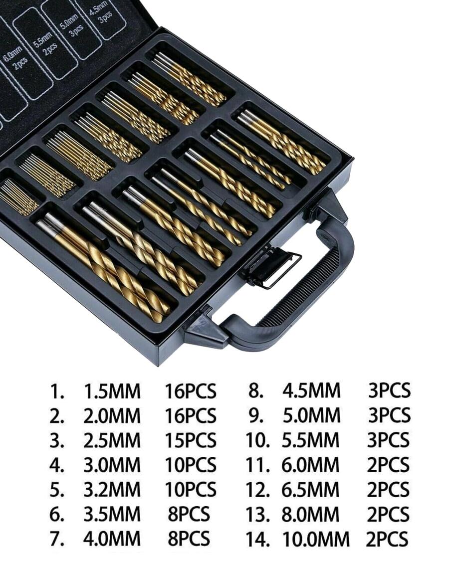 SET 99 PUNTE TRAPANO PROFESSIONALE METALLO LEGNO ALLUMINIO IN TITANIO + VALIGIA