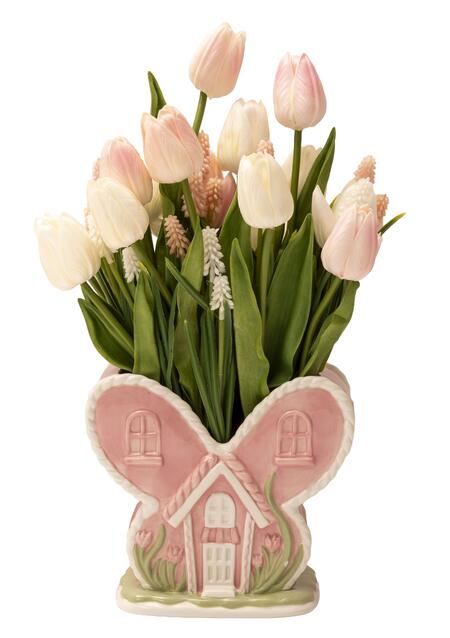 Palais Royal – Vaso in Ceramica Dipinta a Mano con Tulipani Artificiali in Silicone 