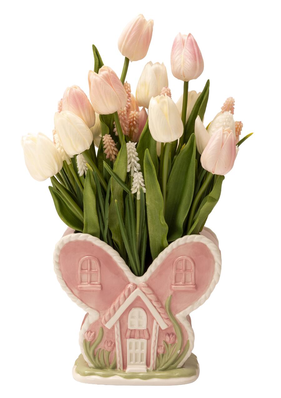 Palais Royal – Vaso in Ceramica Dipinta a Mano con Tulipani Artificiali in Silicone 