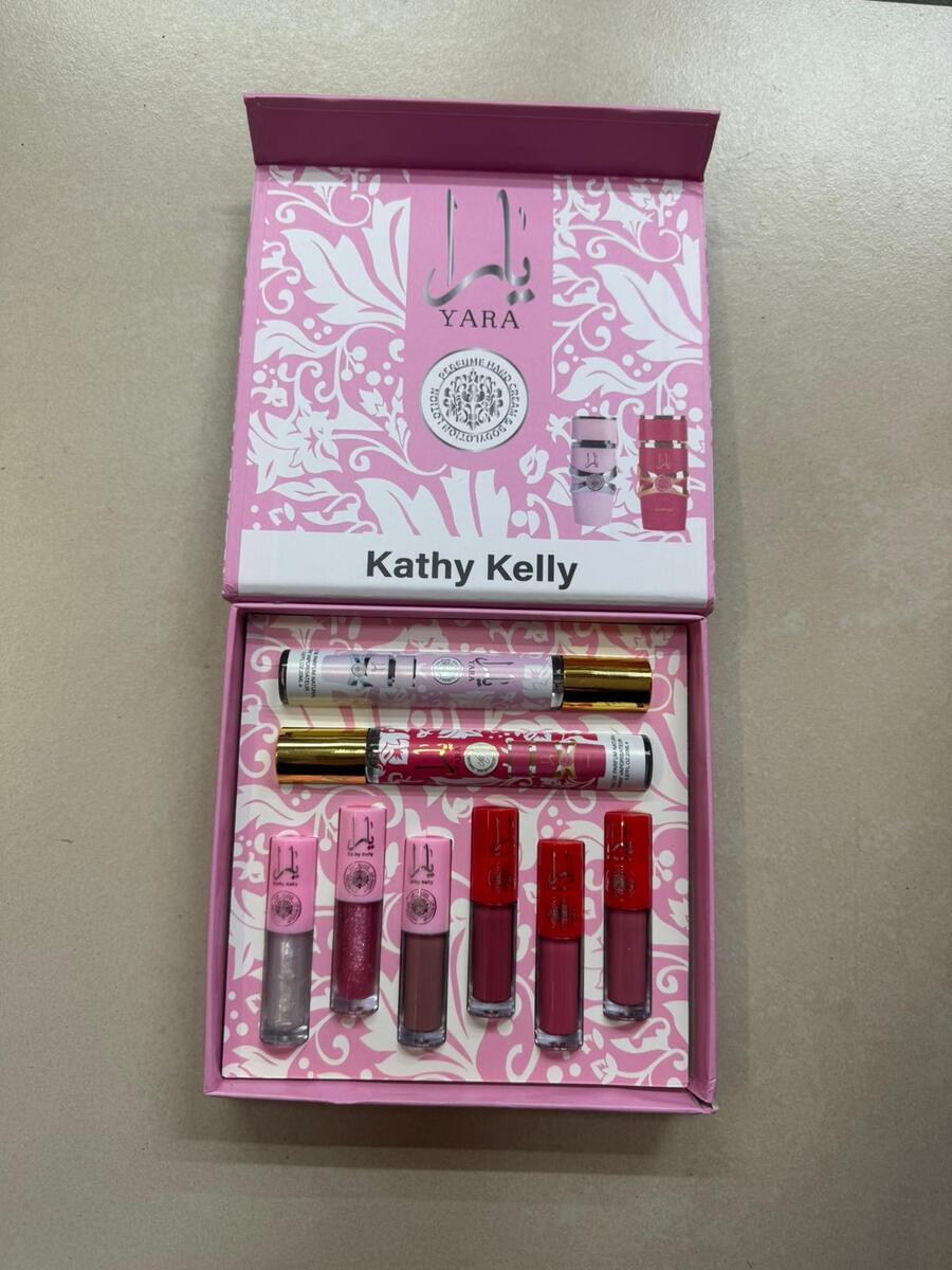 KATHY KELLY KIT 2 PROFUMI+6 LIPGLOSS (Similare Yara rosa e Yara Candy)
 [Quantità minima è di 6 pezzi]