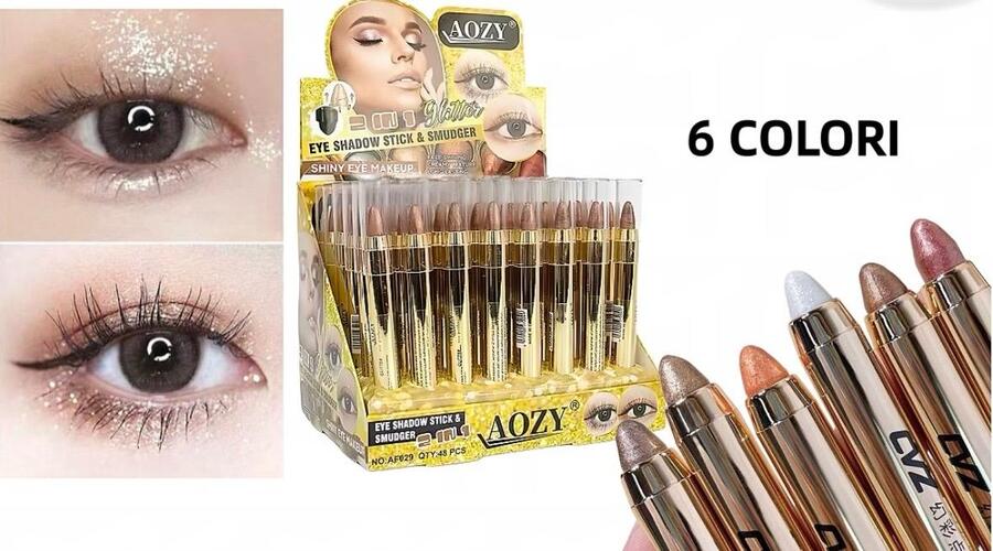 AOZY EYE SHADOW STICK & SMUDGER GLITTER 2 IN 1
 [Conf.da 48 pezzi]