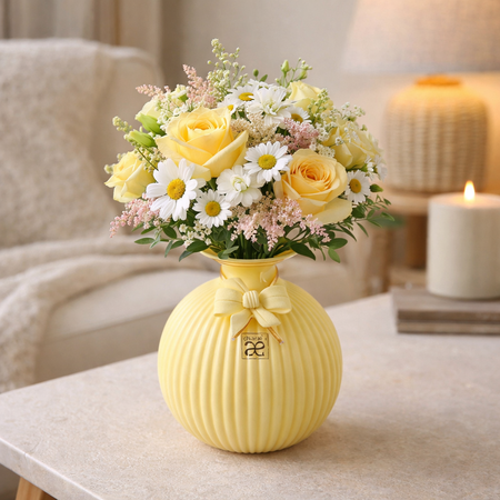 Chiaraela – Vaso Ampolla Medio in Vetro Colore Limone con Fiocco – Ø10x18h cm