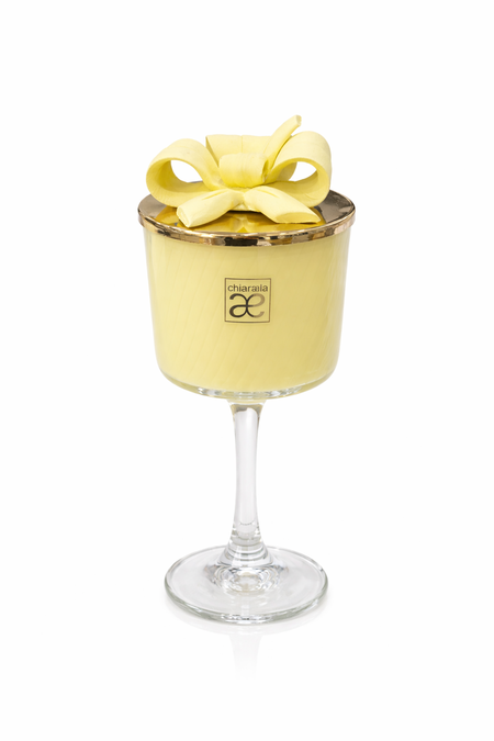 Chiaraela – Candela Decorativa con Calice in Vetro Grande Colore Limone 