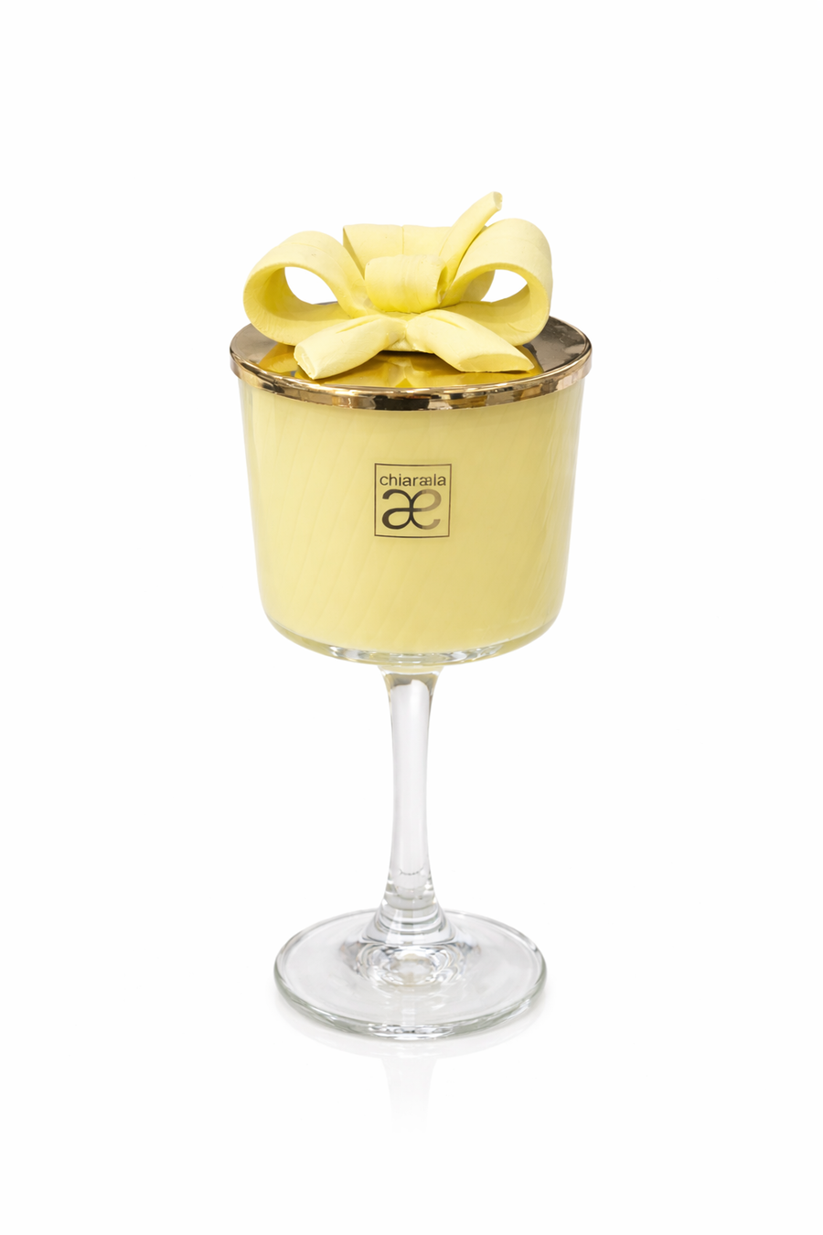 Chiaraela – Candela Decorativa con Calice in Vetro Grande Colore Limone 