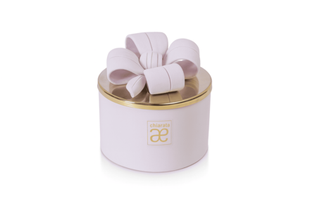 Chiaraela – Candela in Box Tondo Colore Malva con Fiocco