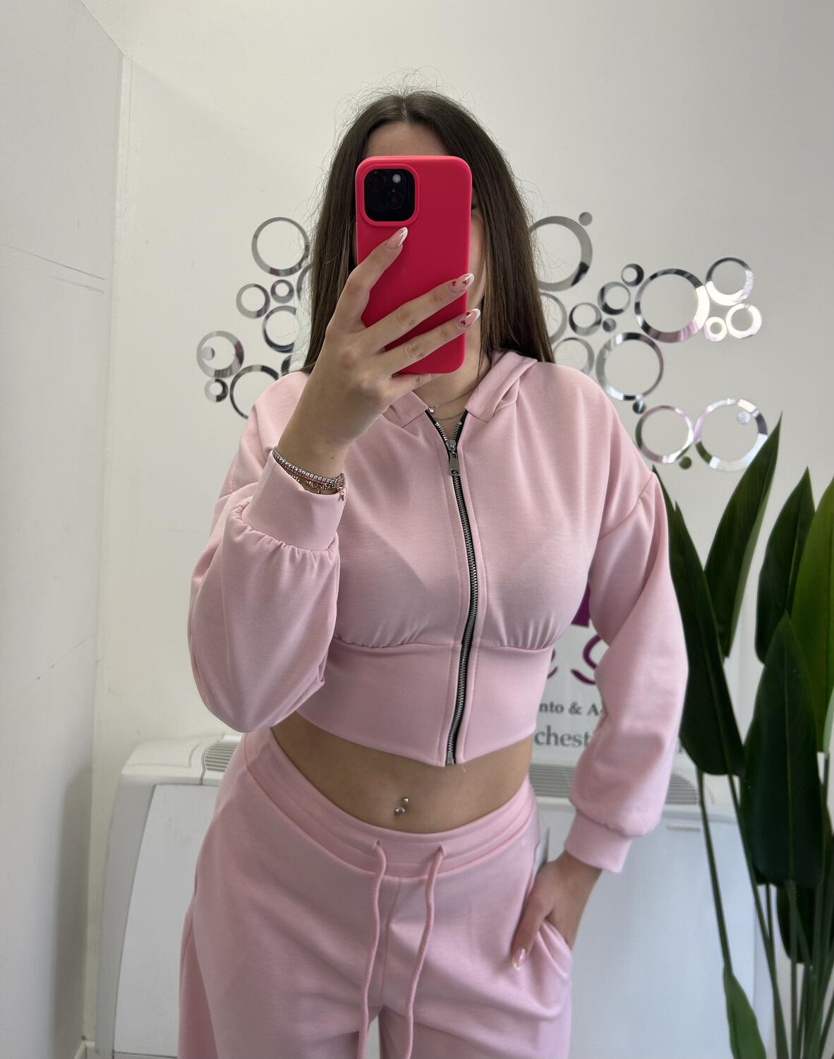 NOVITÀ Felpa crop con zip e cappuccio