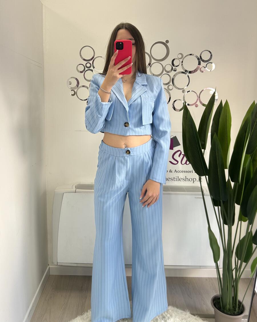 NOVITÀ Completo gessato giacca crop e pantalone palazzo