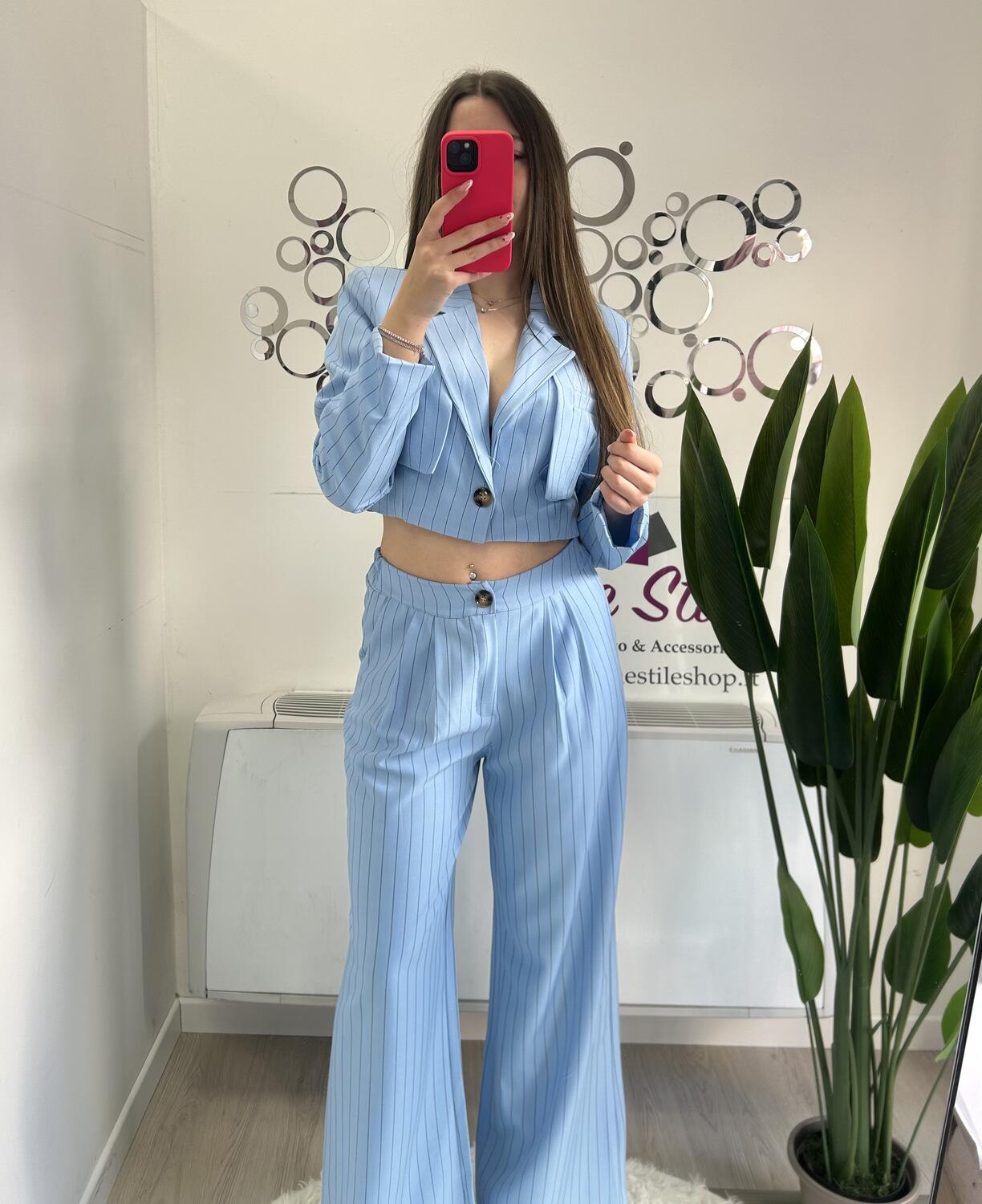 NOVITÀ Completo gessato giacca crop e pantalone palazzo