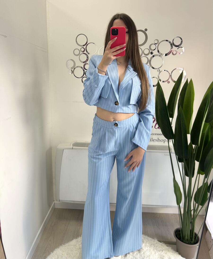 NOVITÀ Completo gessato giacca crop e pantalone palazzo