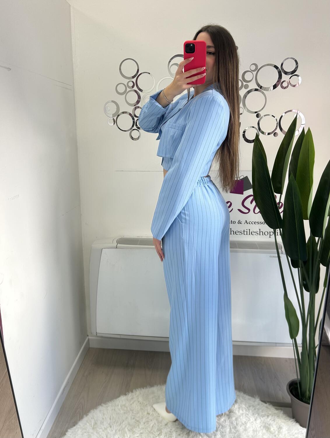 NOVITÀ Completo gessato giacca crop e pantalone palazzo