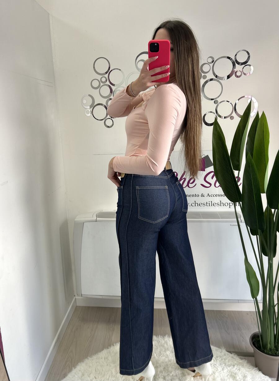 NOVITÀ Panta palazzo in cotone effetto denim