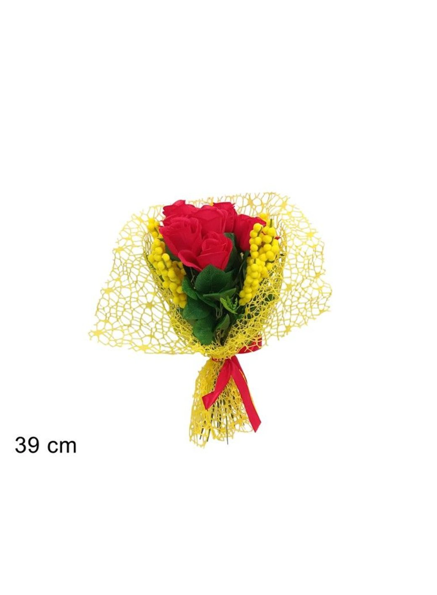 MAZZO ROSE ROSSE CON MIMOSA cm 39
 [Conf.da 6 pezzi]