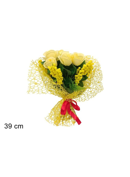 MAZZO ROSE GIALLO CON MIMOSA cm 39
 [Conf.da 6 pezzi]