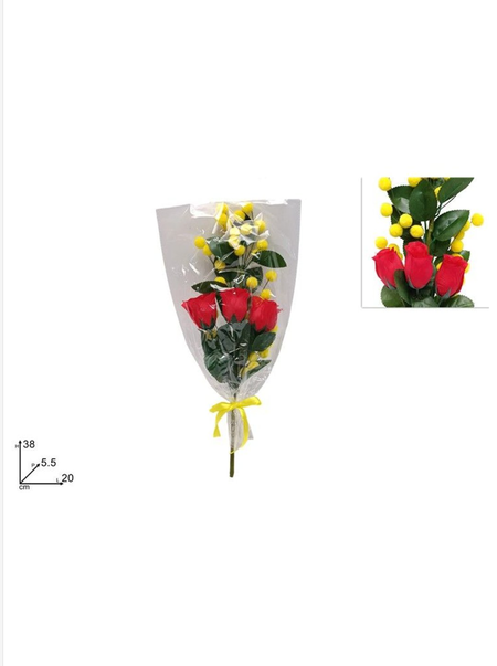 MAZZO MIMOSA CON 3 ROSE
 [Conf.da 12 pezzi]