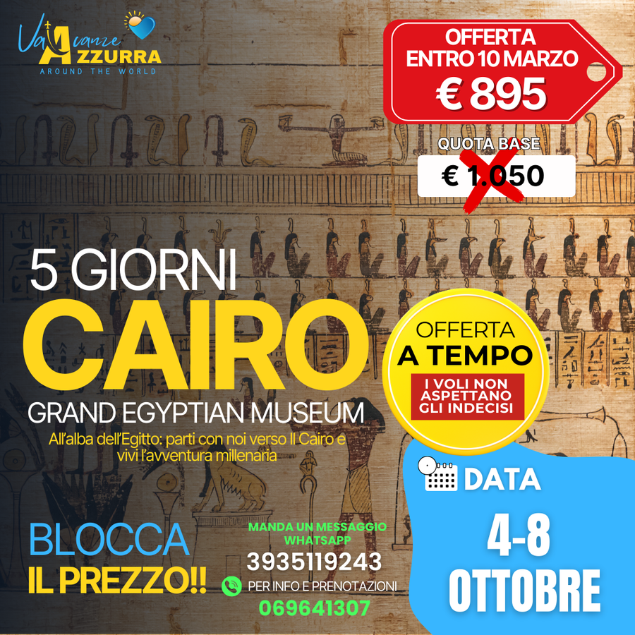 04 OTTOBRE 2026 𝗡𝗢𝗩𝗜𝗧À OTTOBRE - 𝟱 𝗚𝗜𝗢𝗥𝗡𝗜 𝗔𝗟 𝗖𝗔𝗜𝗥𝗢: GEM IL NUOVO MUSEO EGIZIO