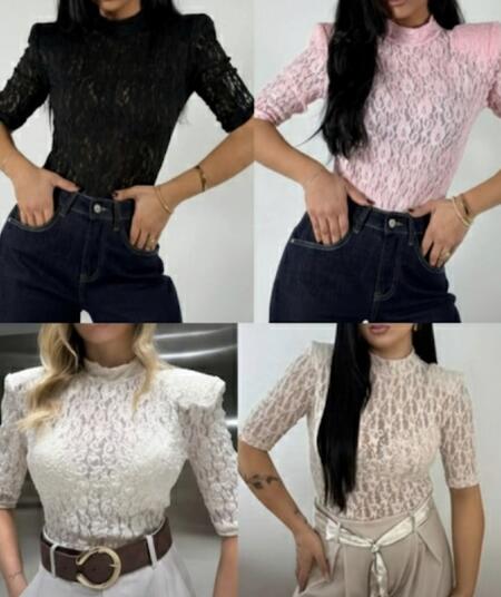 Body in pizzo con manica 3/4 vari colori taglia unica