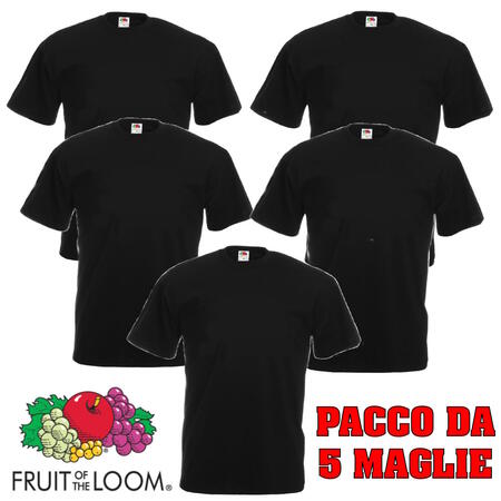 Copia di T-shirt Fruit Of The Loom Original T Basic Pacco da 5 Magliette Girocollo Uomo Nero 100% Cotone Comfort Taglie Small alla 5XL Elegante e Versatile
