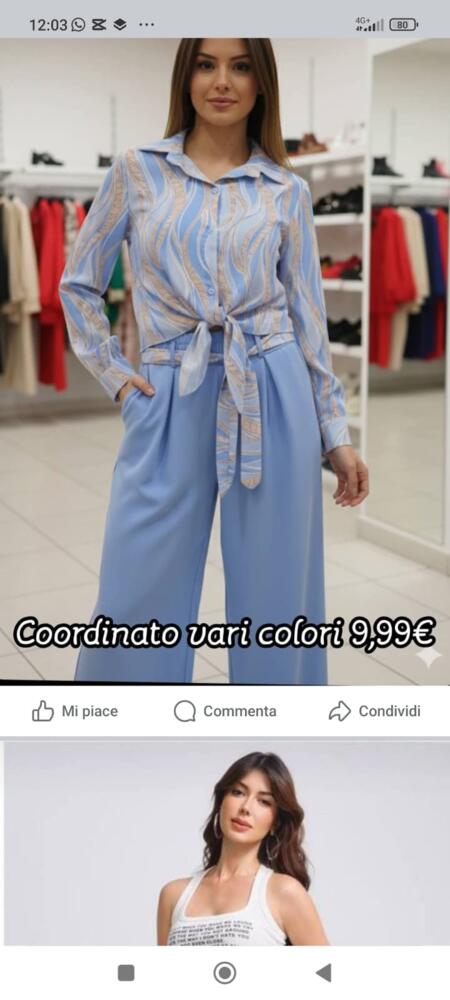 Coordinato palazzo con camicia a nodo vari colori taglia unica 