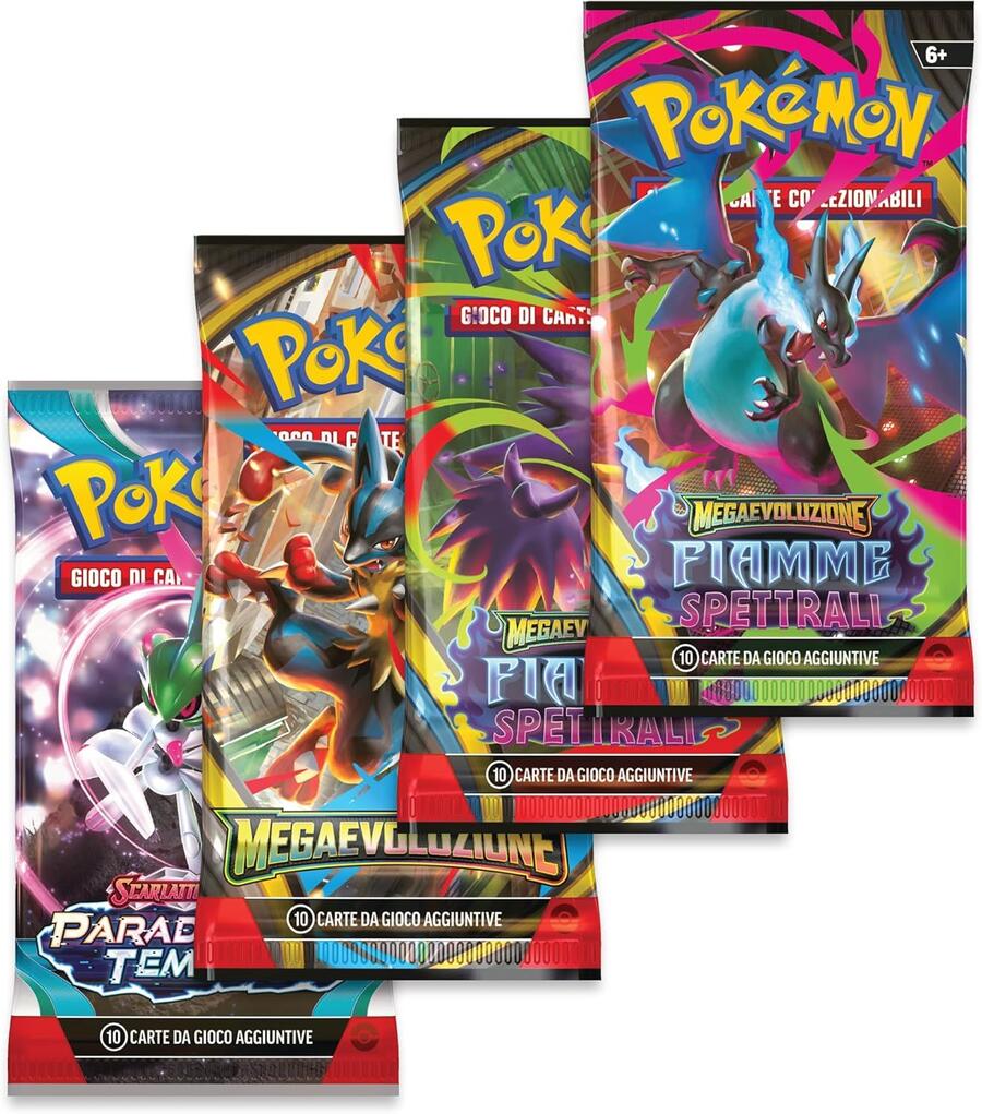 Pokémon: scatola da collezione Mega Charizard/Mega Charizard X-ex del GCC Pokémon (quattro buste di espansione e una carta promozionale olografica), Edizione in Italiano