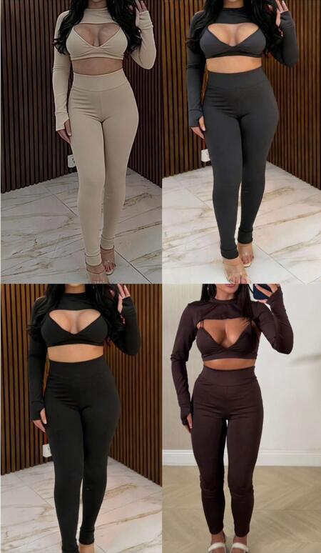 Coordinato set 3 pezzi in lycra vari colori taglia unica