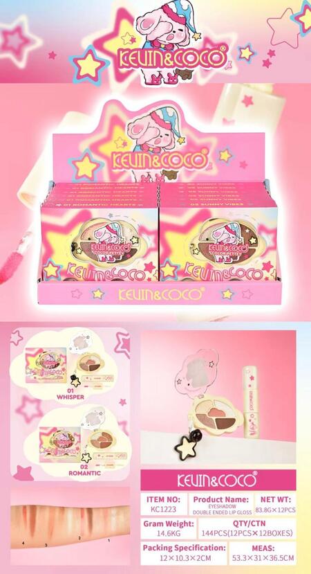 KEVIN & COCO EYESHADOW DOUBLE ENDED + LIP GLOSS (Conf. da 12 pezzi)
