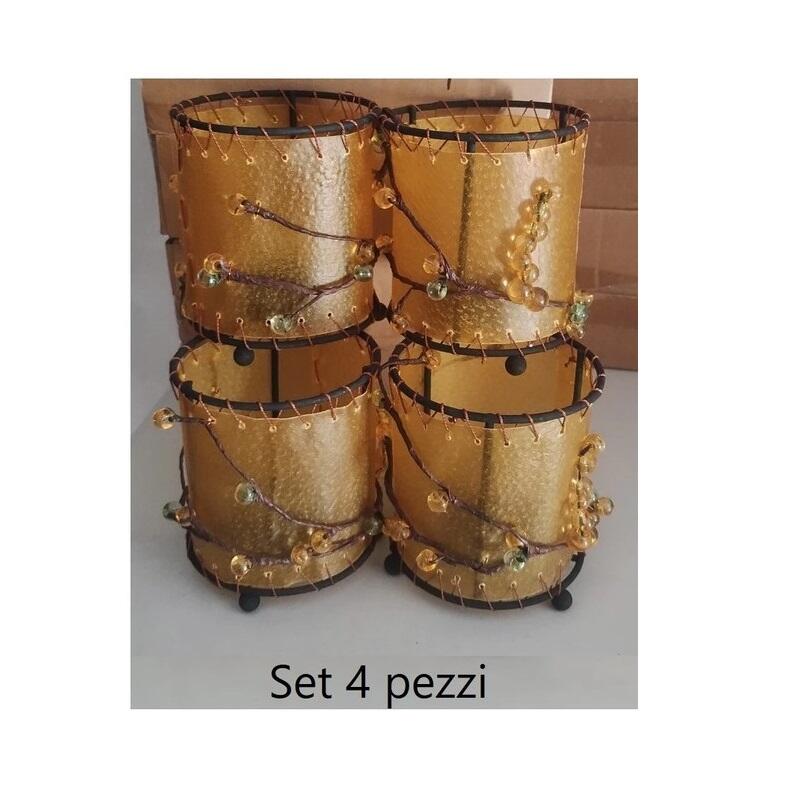 Portacandela Artigianale in Pelle e Perline – Design Etnico 10x8 cm – 4 pezzi