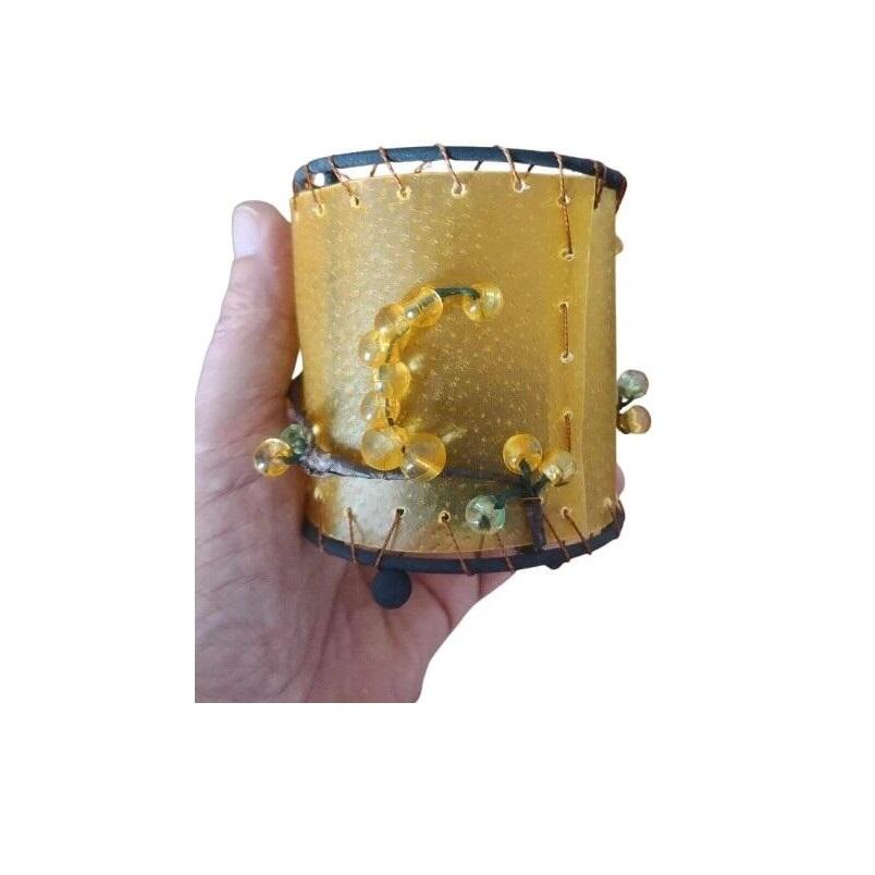 Portacandela Artigianale in Pelle e Perline – Design Etnico 10x8 cm – 4 pezzi