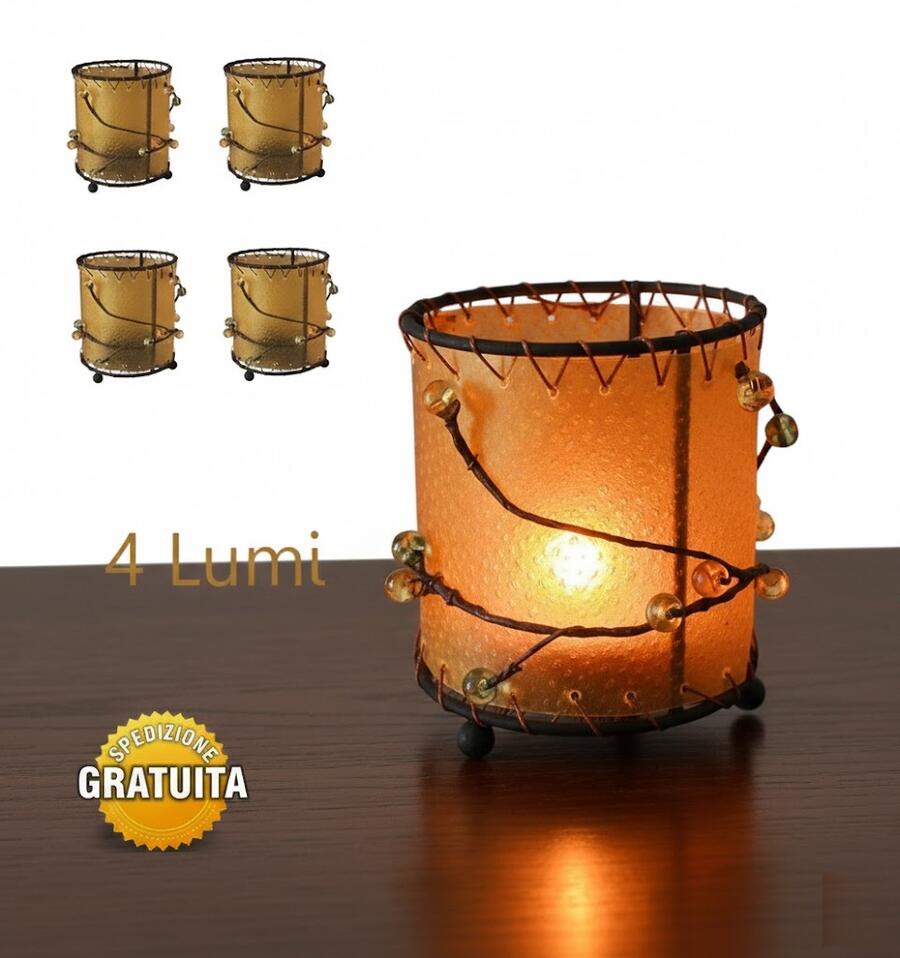 Portacandela Artigianale in Pelle e Perline – Design Etnico 10x8 cm – 4 pezzi