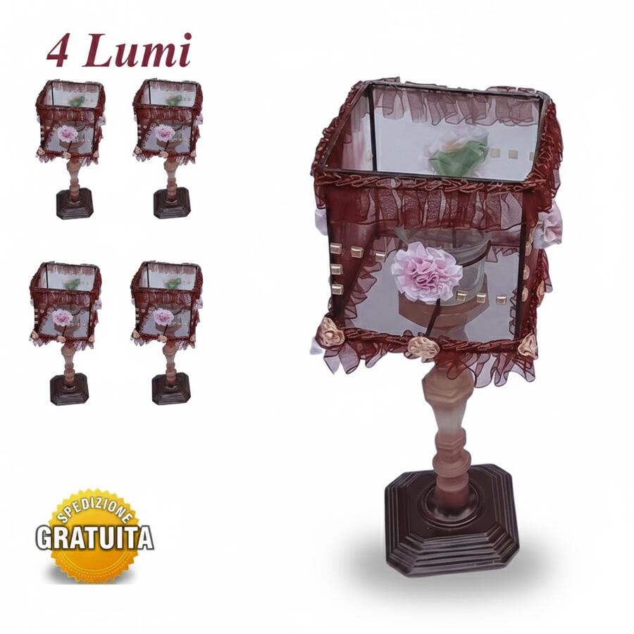 Set 4 Lumi Shabby Chic – Portacandela con Fiori e Tulle – Design Romantico