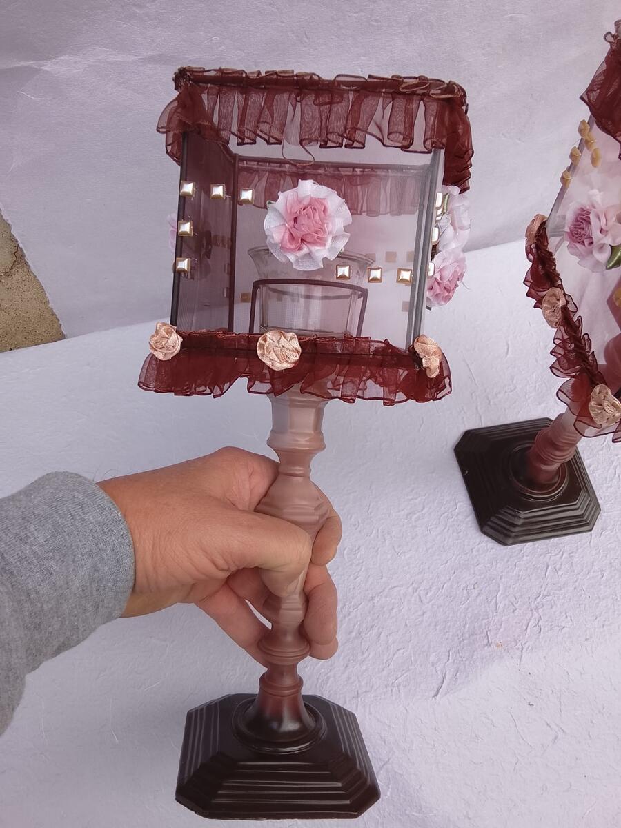 Set 4 Lumi Shabby Chic – Portacandela con Fiori e Tulle – Design Romantico