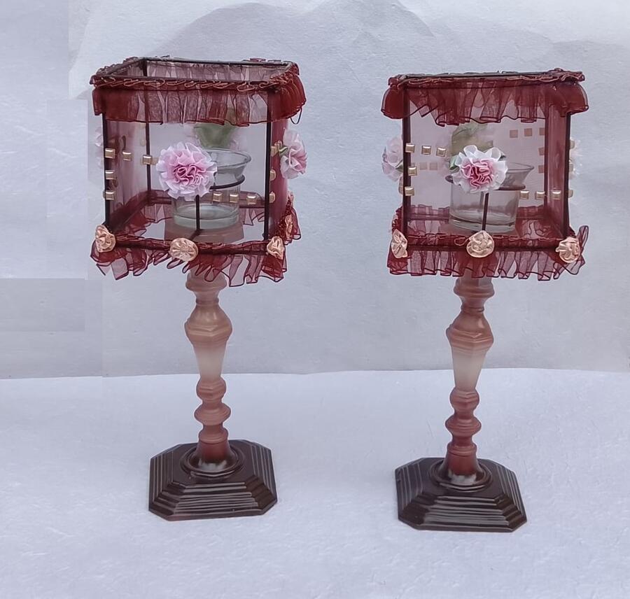 Set 4 Lumi Shabby Chic – Portacandela con Fiori e Tulle – Design Romantico