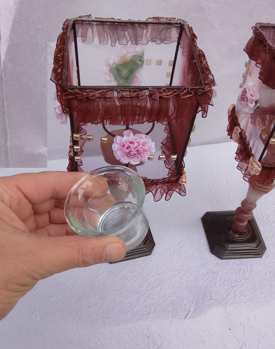 Set 4 Lumi Shabby Chic – Portacandela con Fiori e Tulle – Design Romantico