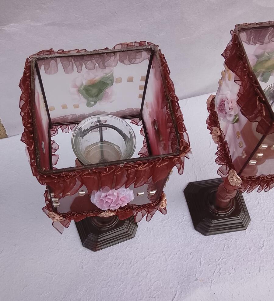 Set 4 Lumi Shabby Chic – Portacandela con Fiori e Tulle – Design Romantico