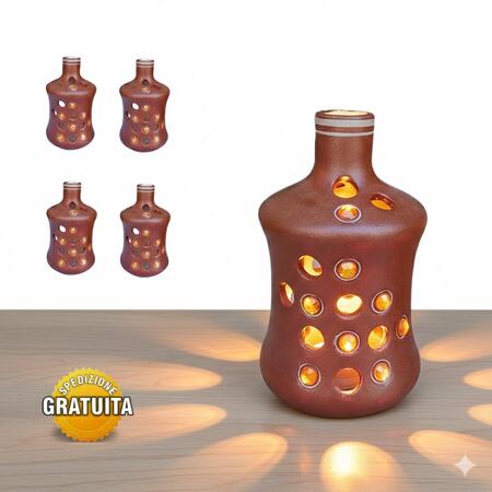 Portacandele in Terracotta Artigianale – Dettagli Zirconi Arancio – 4 pezzi