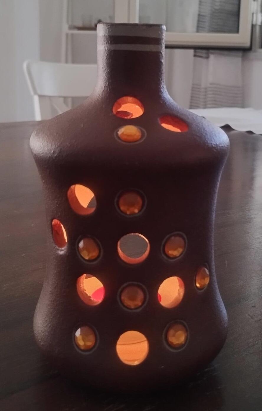 Portacandele in Terracotta Artigianale – Dettagli Zirconi Arancio – 4 pezzi