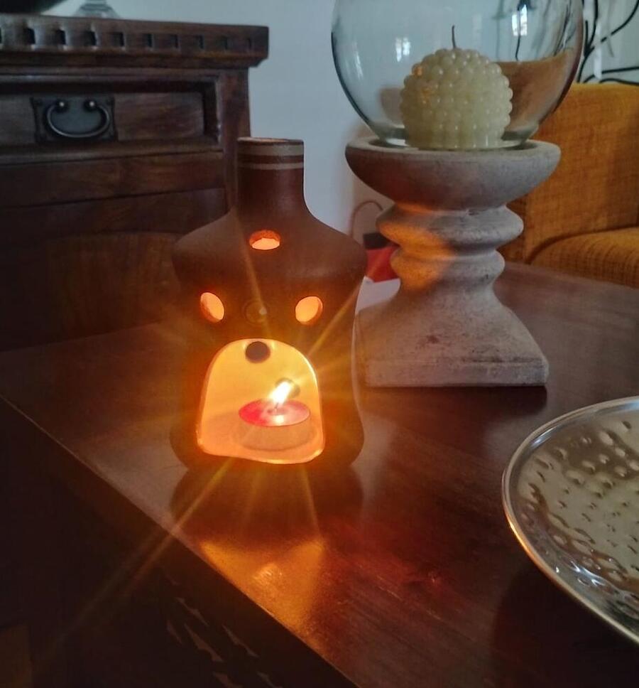 Portacandele in Terracotta Artigianale – Dettagli Zirconi Arancio – 4 pezzi