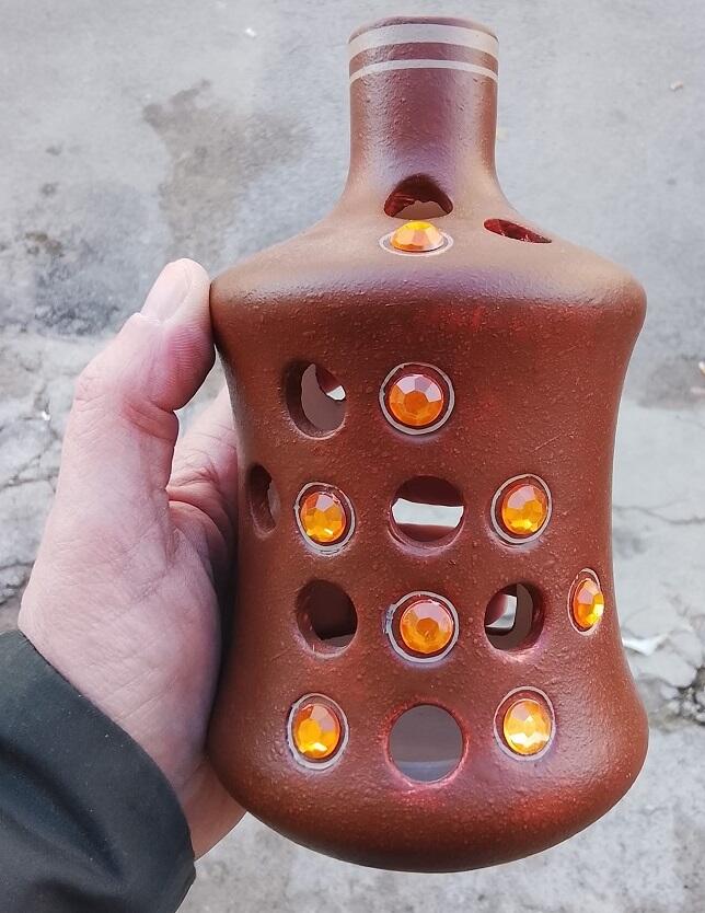 Portacandele in Terracotta Artigianale – Dettagli Zirconi Arancio – 4 pezzi