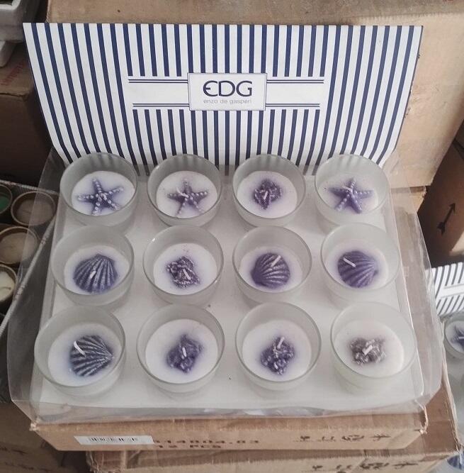 Confezione 12 Candele Profumate Marine EDG – Decorazioni con Conchiglie e Stelle Marine