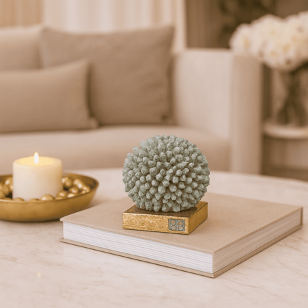 Chiaraela – Corallo Sfera Piccola Verde Salvia su Base Oro