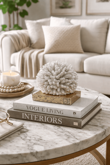 Chiaraela – Corallo Sfera Grande Avorio su Base Oro