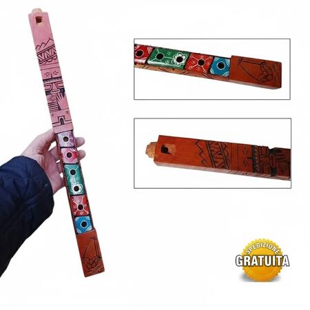 Flauto Etnico Vintage 1973 – Fondo di Magazzino Intonso – Legno Intagliato 45cm