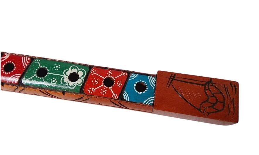 Flauto Etnico Vintage 1973 – Fondo di Magazzino Intonso – Legno Intagliato 45cm