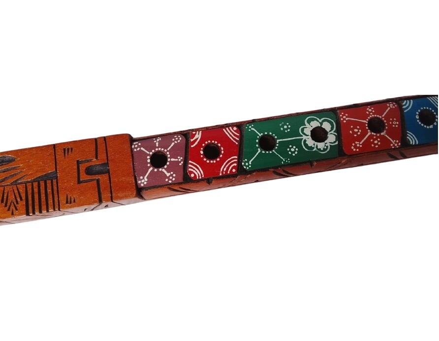 Flauto Etnico Vintage 1973 – Fondo di Magazzino Intonso – Legno Intagliato 45cm