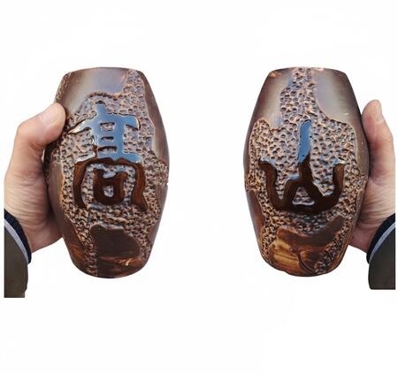 Coppia Vasi Decorativi in Ceramica Orientale - Texture e Ideogrammi Zen