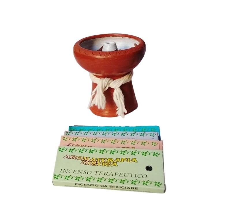 Bruciatore Incenso in Terracotta Artigianale + 100 Bastoncini Omaggio (5 Conf.)