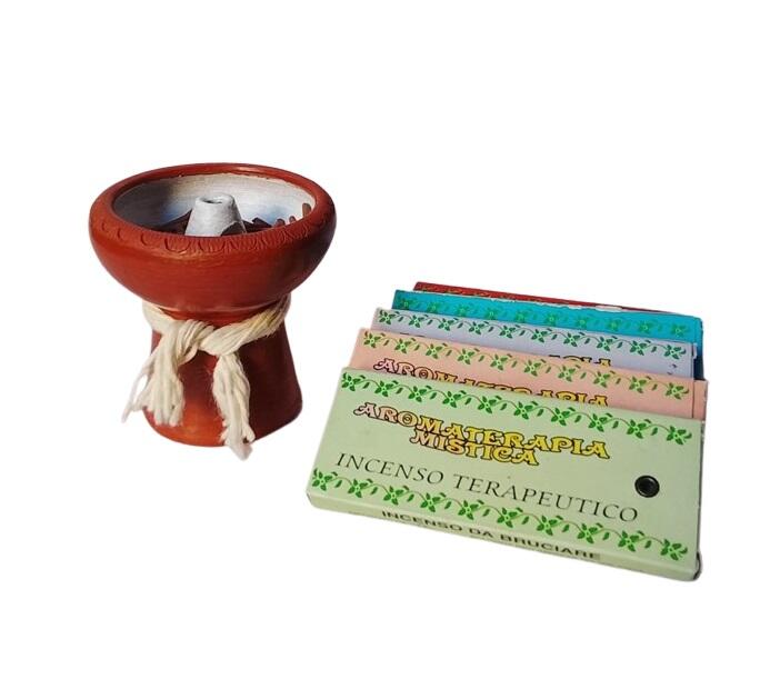 Bruciatore Incenso in Terracotta Artigianale + 100 Bastoncini Omaggio (5 Conf.)