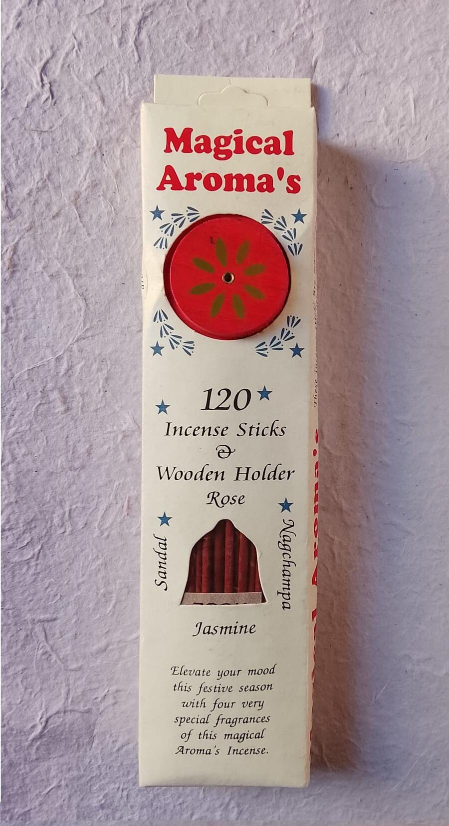 Conf. 120 Incensi con Porta Incenso – 4 Fragranze (Rose, Sandalo, Jasmine, Nag Champa)